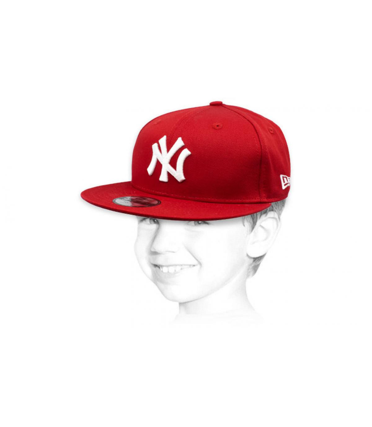 red and white NY child cap Kids League Ess NY 9Fifty hot red